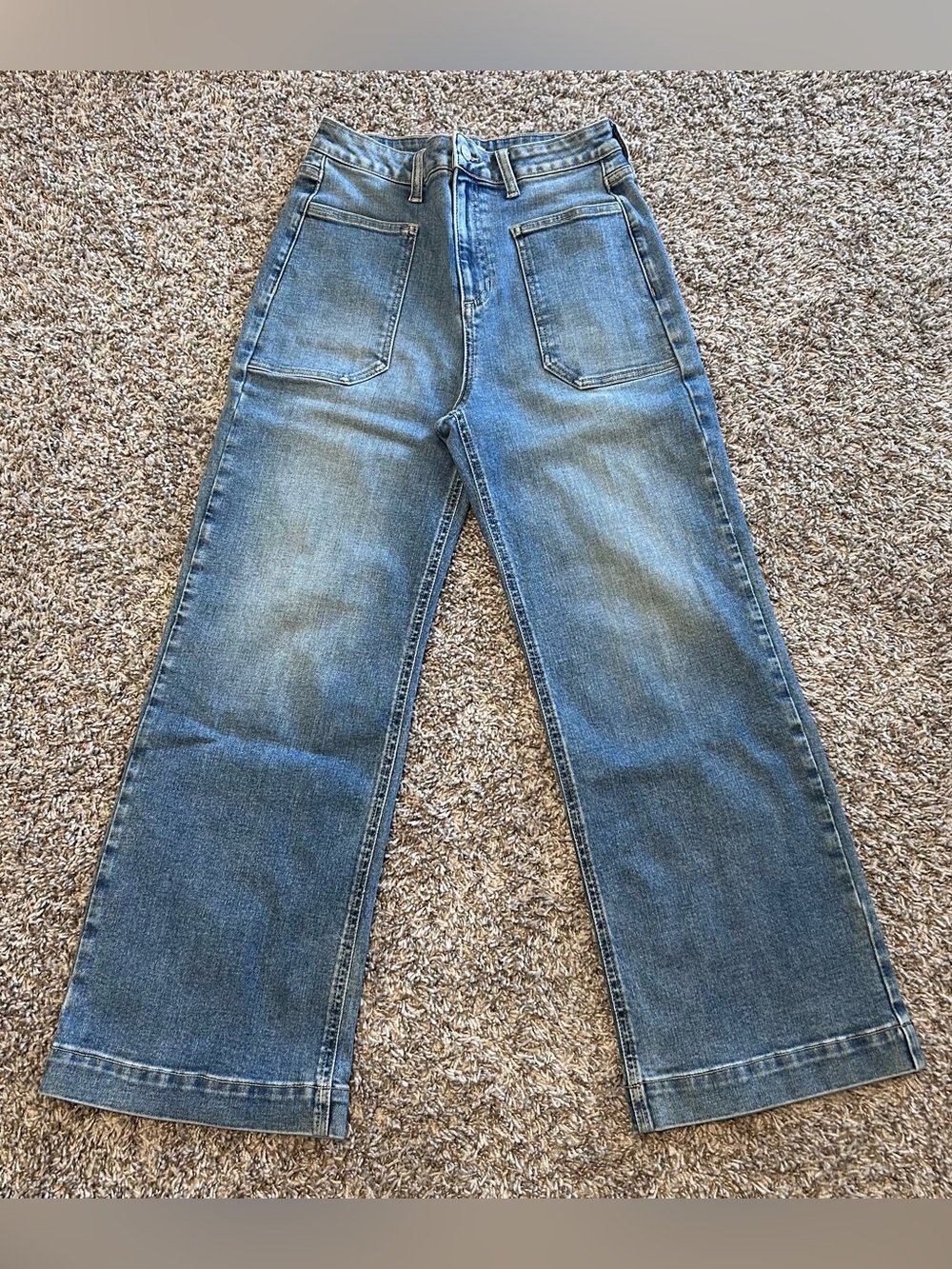 Sneak Peek High Rise Wide Leg Utility Jeans Patch Pockets Medium Wash Size 25